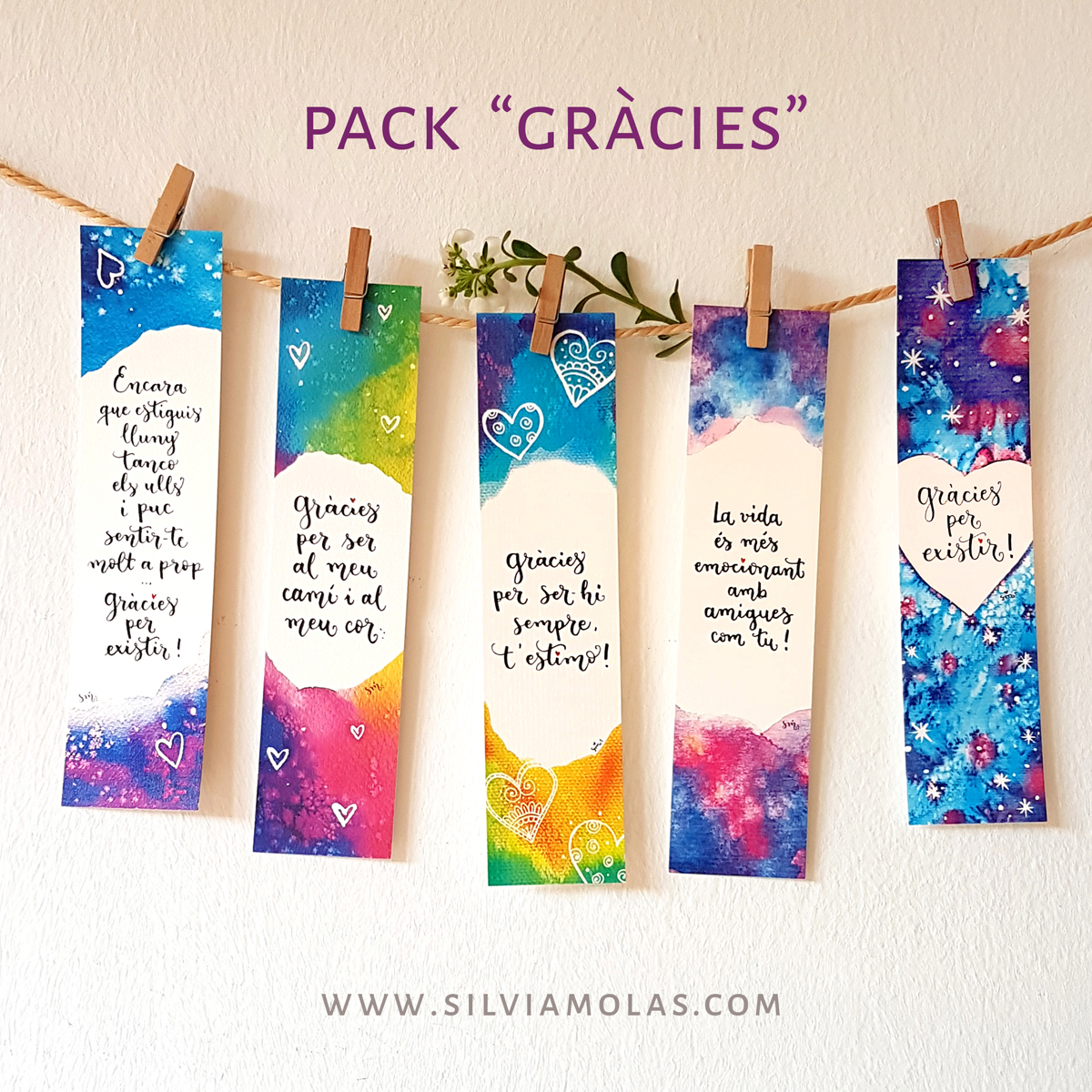 Pack 5 punts de llibre “GRÀCIES”